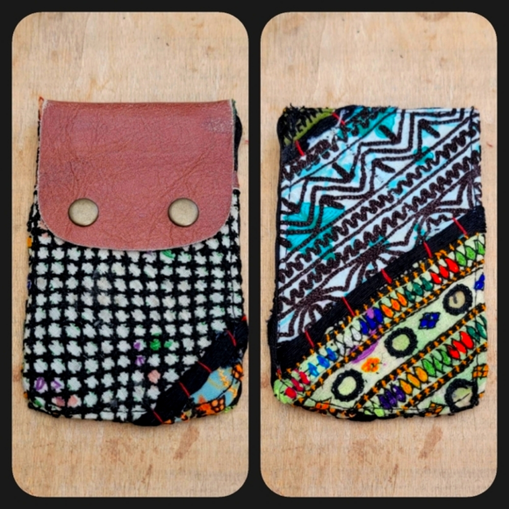 🕺🥂 Free People Boho Embroidered Repurposed vtg banjara hippie Wallet card case